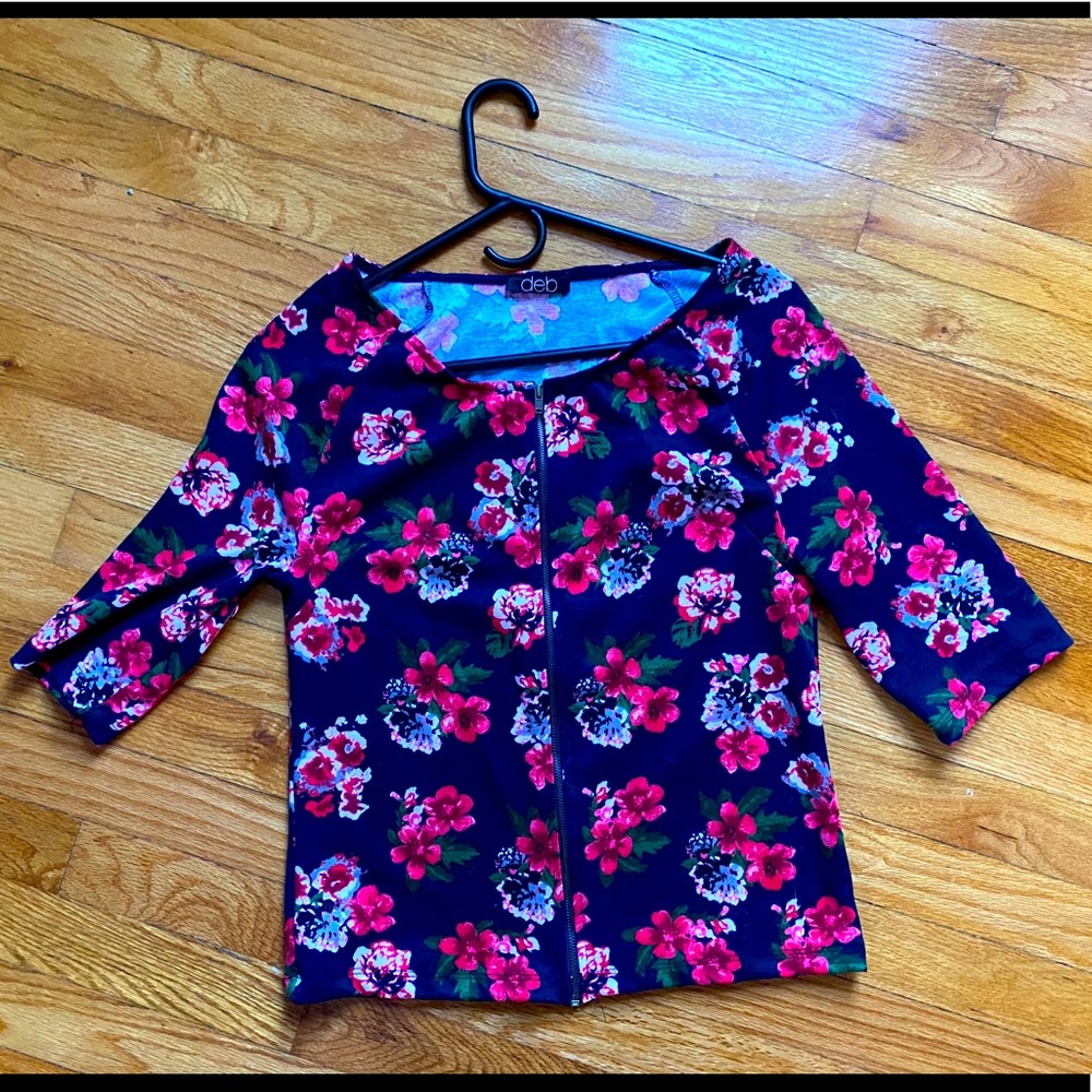 Cropped floral zip top